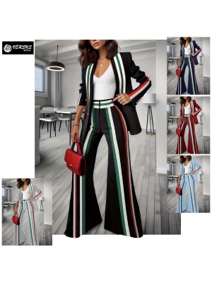 Completo Donna Pantaloni Giacca Righe Tricolore Trousers Jacket Set SETWOM07